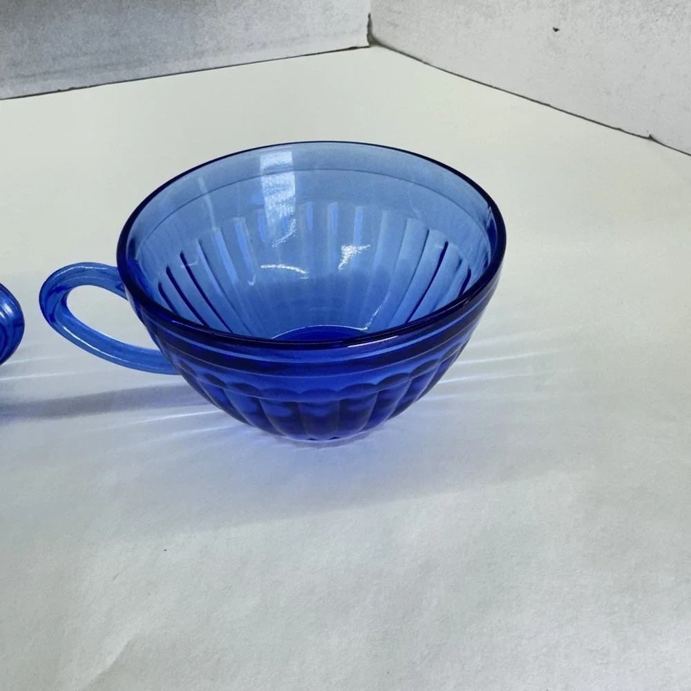 HAZEL-ATLAS Aurora Cobalt Blue Cups Set Of Two‎ Ribs Depression Glass